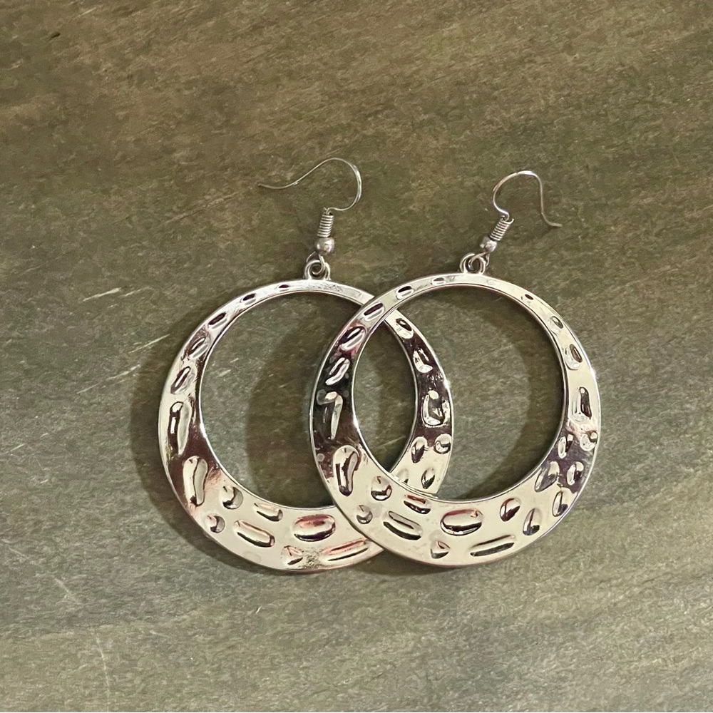 Silver Textured Hoop Earrings